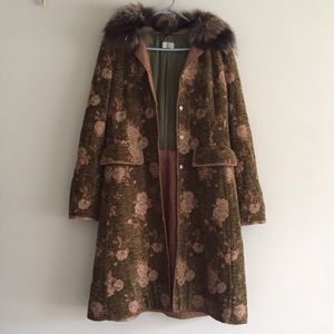 Alberta Ferretti floral fur collar coat